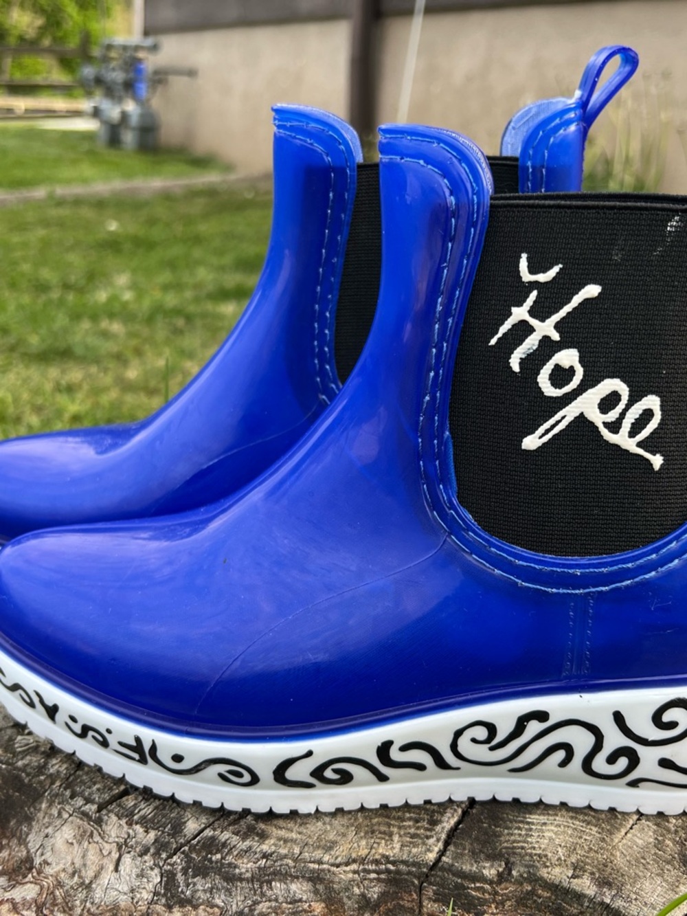 Qupid Bright Blue Chelsea Rain Boots with Graphic Sole